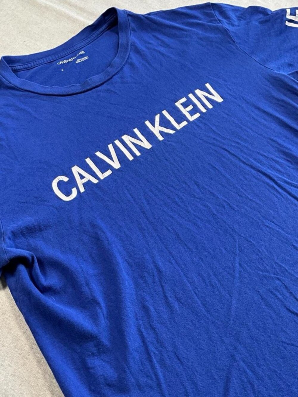 Mens Calvin Klein Jeans Royal Blue Short Sleeve Crew Neck Logo Tee (Medium)